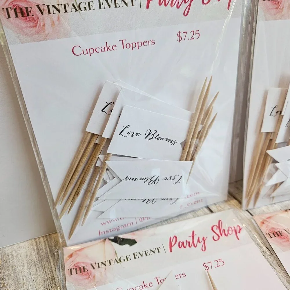 48 Love Blooms Favor Flags, Succulent Picks, Flower Tags for Baby Shower
